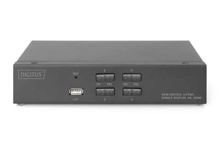 DIGITUS KVM-Switch HDMI – 4-Port Single-Display – 4 PC 1 Monitor – 1x Maus, Tastatur & Audio für 4 C