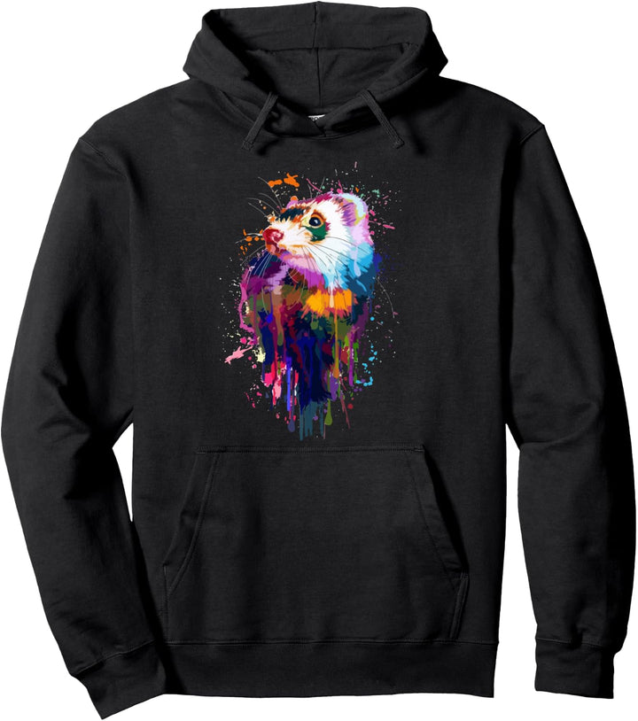 Ferret Face Graphics Hand Drawn Splash Art Ferret Pet Lover Pullover Hoodie