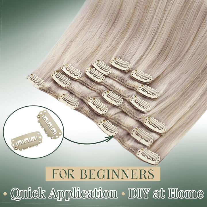 Ugeat Clip in Extensions 50cm Blond Echthaar Extensions Clip Haarverlängerung Echthaar Aschblond mit