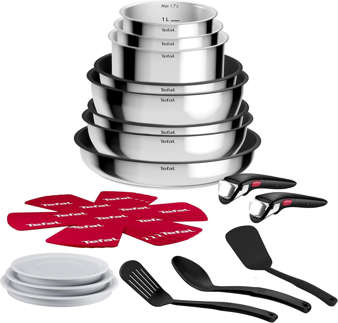 Tefal Ingenio Comfort Max 20-tlg. Kochgeschirr-Set, Titanium Antihaftversiegelung, stapelbar, platzs