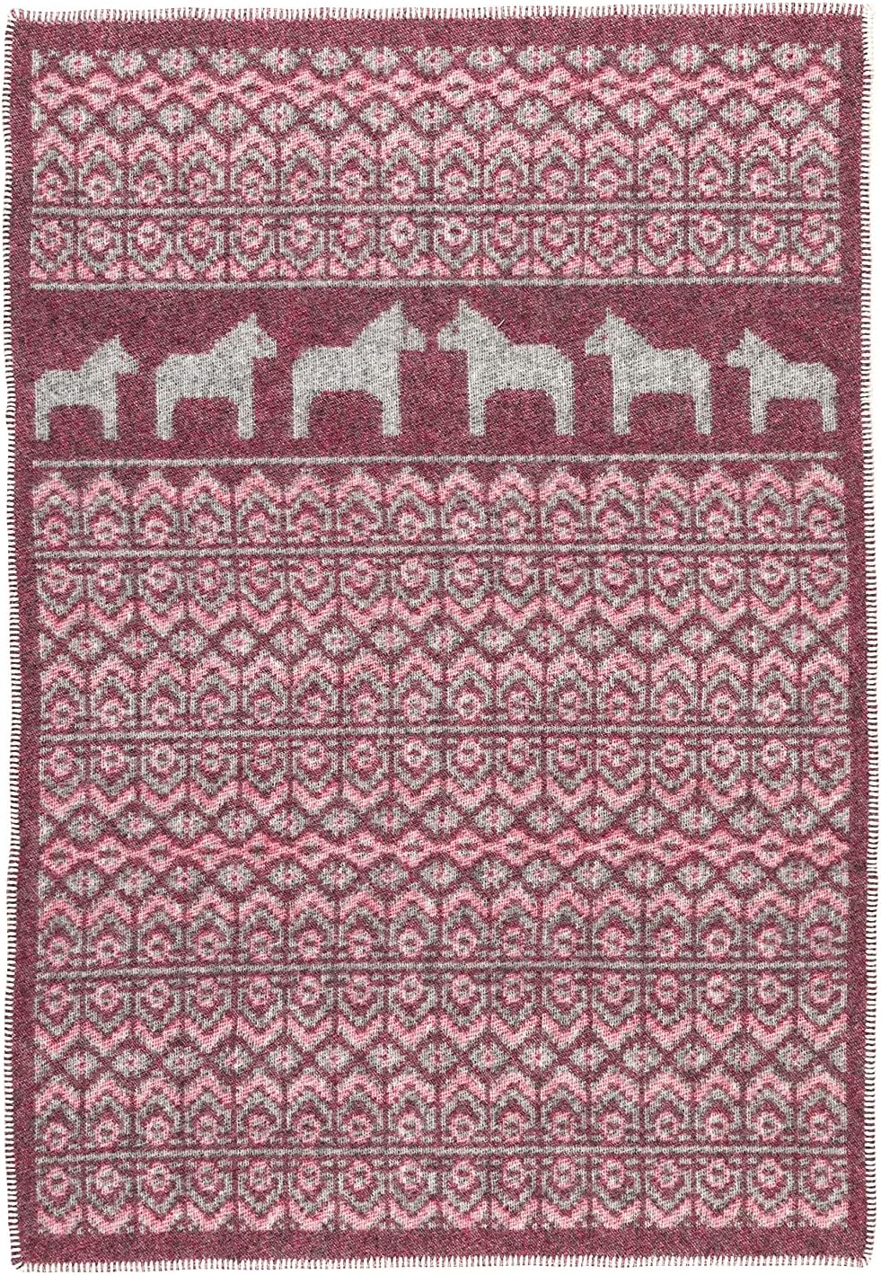 ÖJBRO VANTFABRIK "Dalarna gewebte Wolldecke 90x130 cm rot/beige/schwarz 100% Schafwolle Strick-Plaid