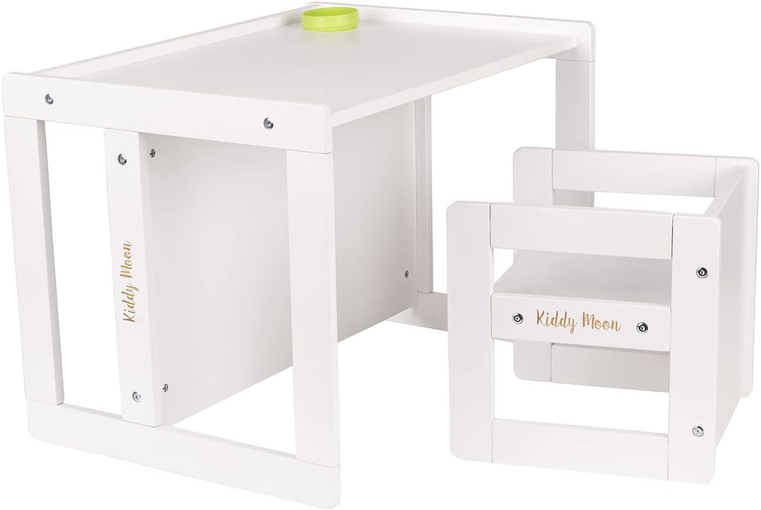 KiddyMoon Kindertisch Mit Stuhl 2-In-1 Runde Kanten Kindermöbel Leicht Zu Reinigen, Weiss Kindertisc