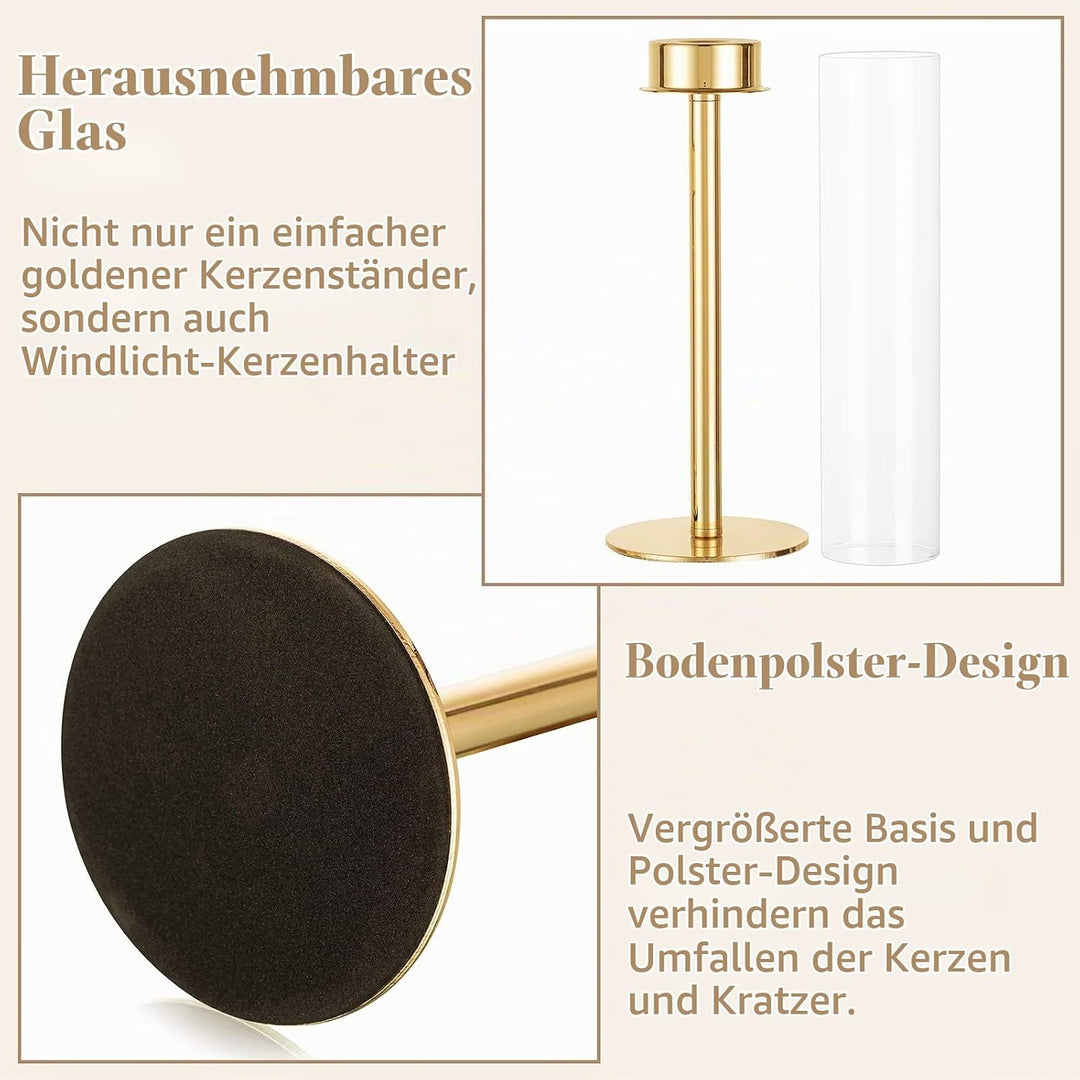 Sziqiqi 18 Stück Kerzenständer Stabkerzenhalter Gold mit Glas für Hochzeitstisch Deko - 48cm Modern