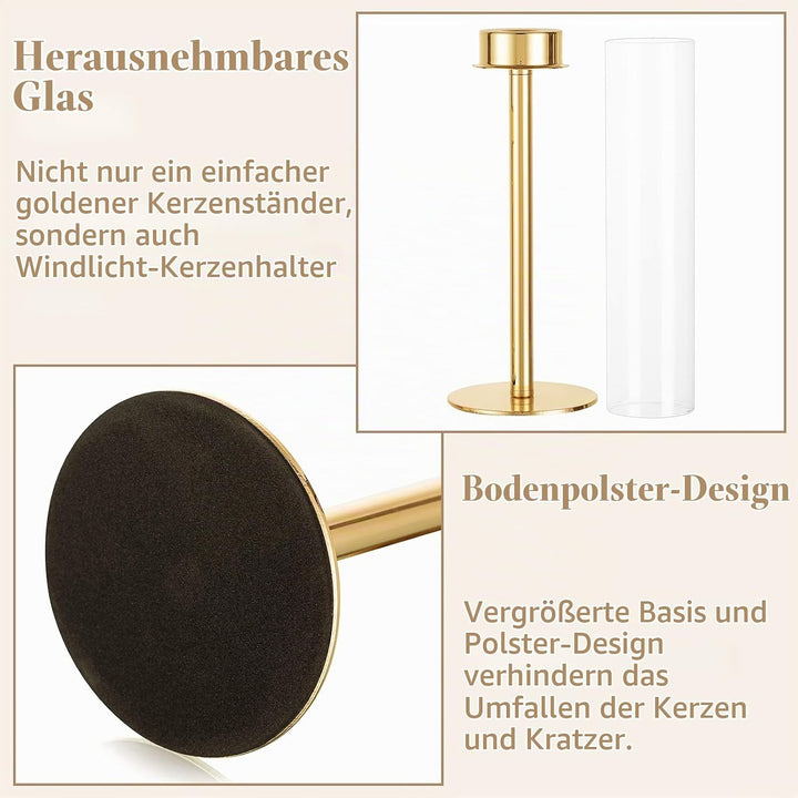 Sziqiqi 18 Stück Kerzenständer Stabkerzenhalter Gold mit Glas für Hochzeitstisch Deko - 48cm Modern