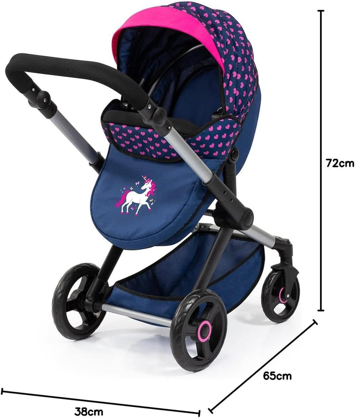 Bayer Design 17054AA Puppenwagen Xeo mit Tasche, höhenverstellbarer Griff, Schwenkschieber, wandelba