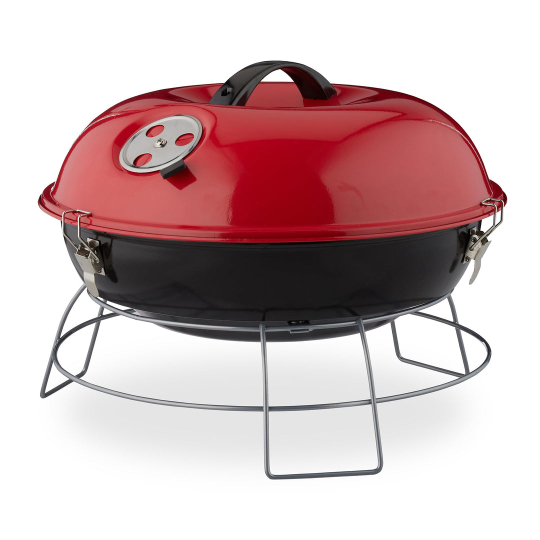 Relaxdays Kugelgrill, tragbar, mit Deckel, leckeres BBQ, Picknickgrill mit grosser Grillfläche, Holz