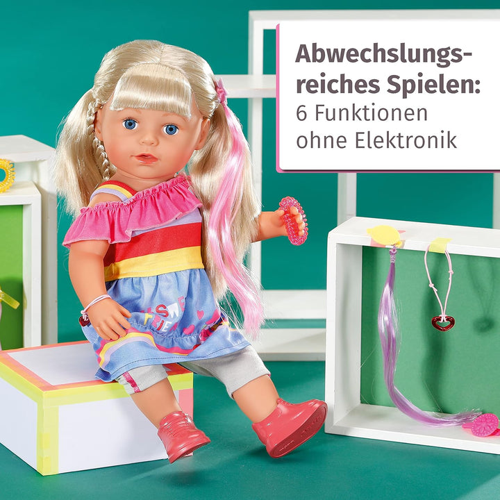 Zapf Creation 830345 BABY born Sister 43cm - Puppe mit lebensechten Funktion und langen blonden Haar