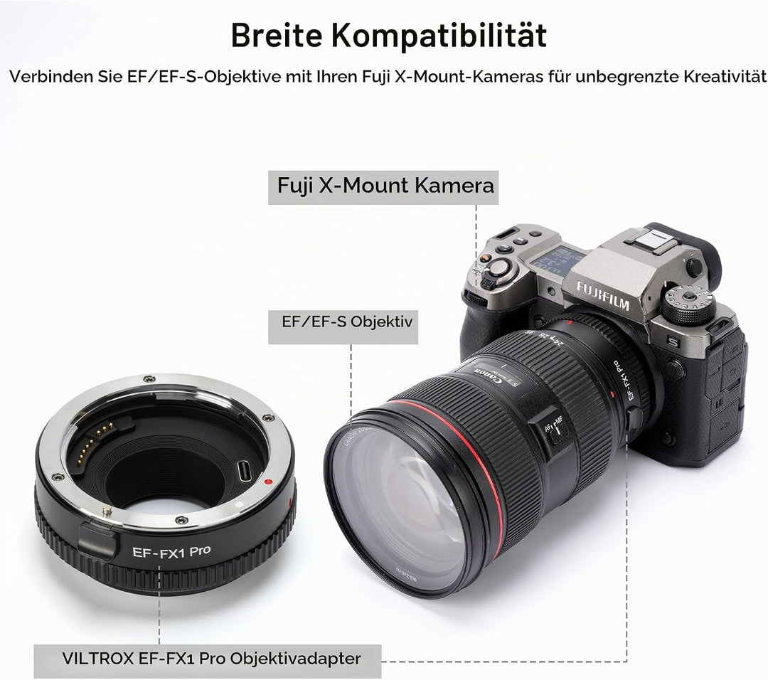 VILTROX EF-FX1 Pro Autofokus Objektivadapter Objektiv Konverter mit Blendensteuerung Kompatibel mit