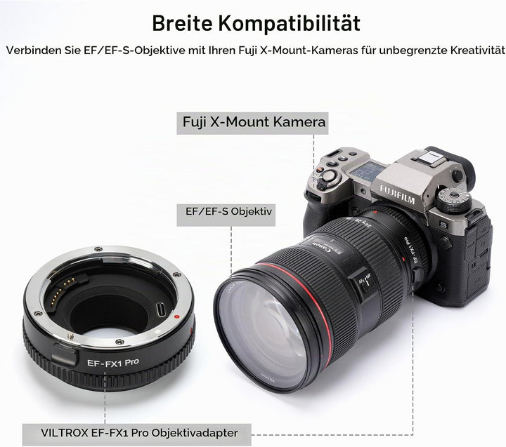 VILTROX EF-FX1 Pro Autofokus Objektivadapter Objektiv Konverter mit Blendensteuerung Kompatibel mit