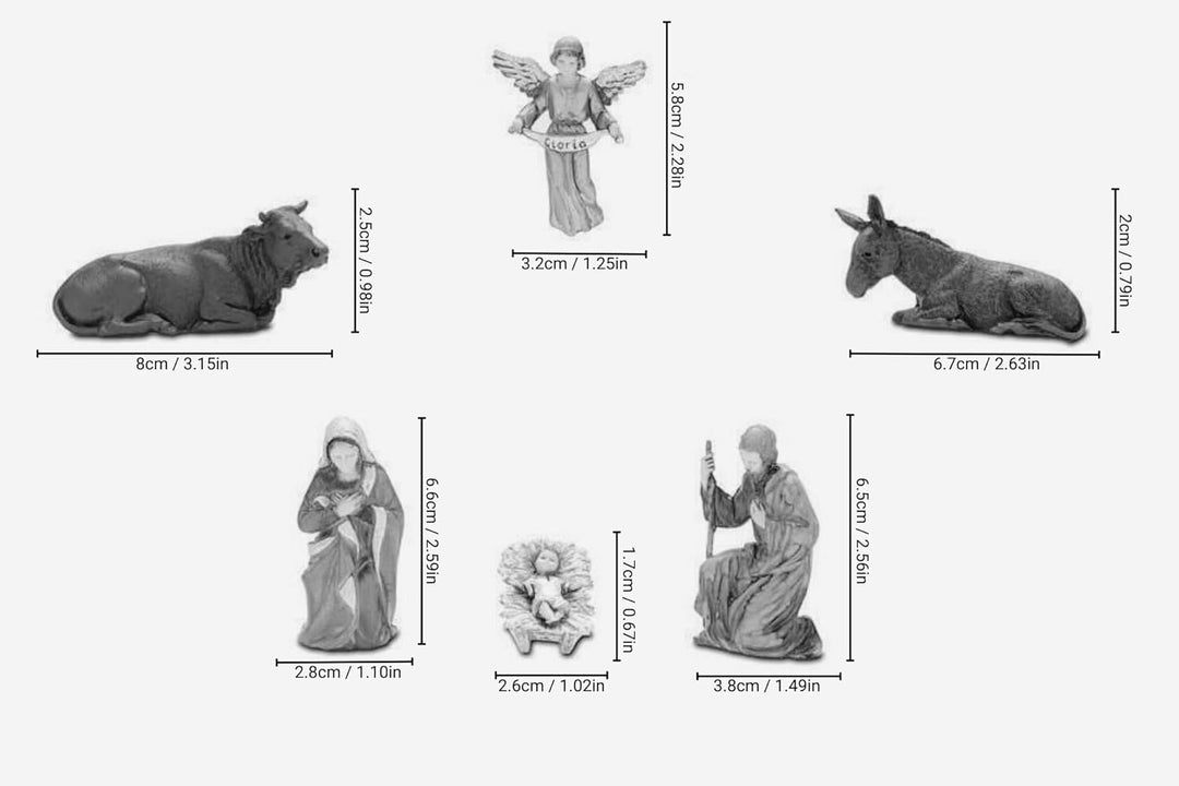 Moranduzzo Geburt Jesu 6 Figuren für Krippe 8 cm Massstab 1:22 - Unzerstörbare Krippenfiguren - Stil