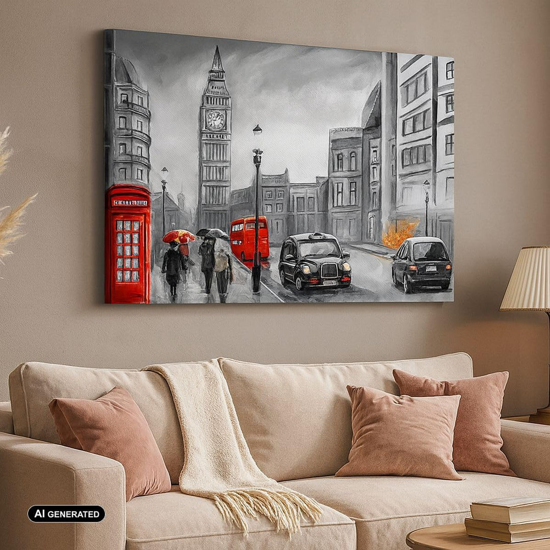 ARTTOR Bilder auf Leinwand 100x70cm Leinwandbild mit Rahmen London Bus Gross Wanddeko Bild Schlafzim