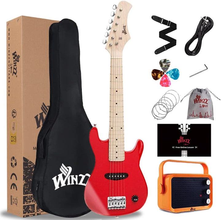 Winzz 30 Zoll Mini E-Gitarre Kinder Ahorn Griffbrett Elektrische Gitarre Anfänger Set für Kinder mit