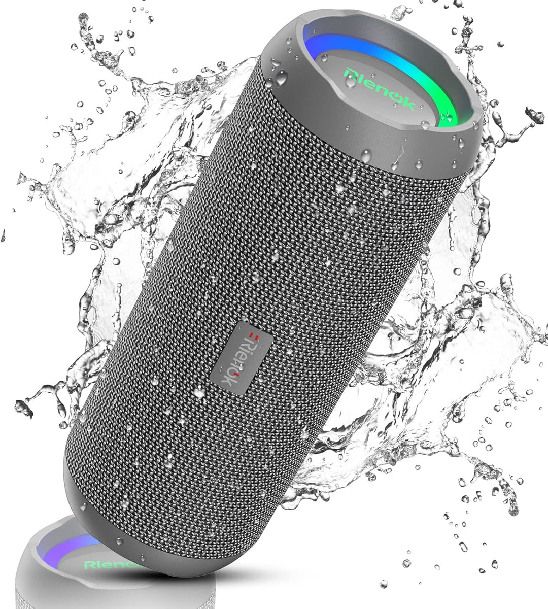 RIENOK Bluetooth Lautsprecher mit Licht Bluetooth 5.3 Musikbox Bass Kabellos Box mit IPX7 wasserdich