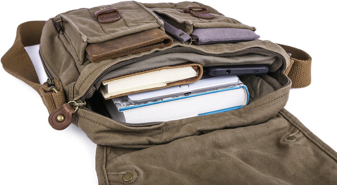 Gootium Vintage Canvas Classic Umhängetasche Messenger Bag/Schultertasche Herren, 25 cm, Armee Grün