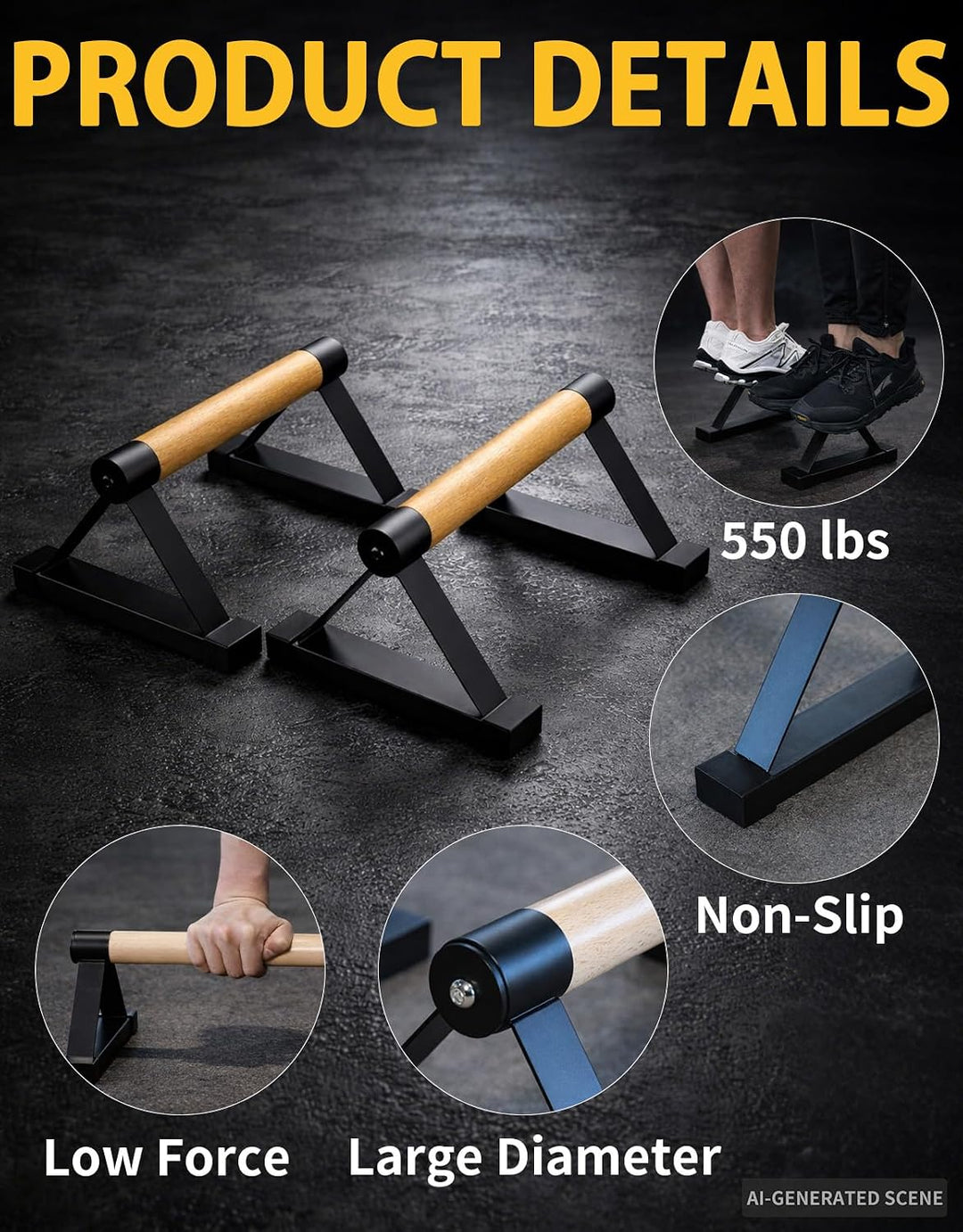 Wooden Push Up Bars Set, 2 Stück Liegestützgriffe aus Buchenholz Non Slip Parallettes Bars für Calis