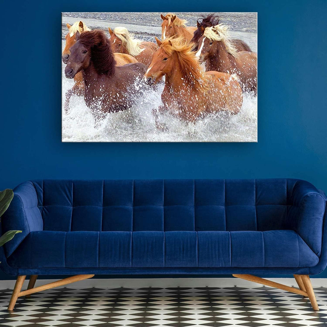 Startonight Bilder Pferde Wasser, Leinwandbilder Moderne Kunst, Tiere Wanddeko Kunstdrucke, Wandbild