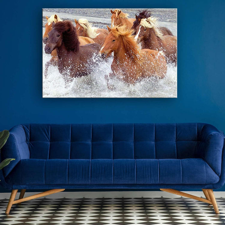 Startonight Bilder Pferde Wasser, Leinwandbilder Moderne Kunst, Tiere Wanddeko Kunstdrucke, Wandbild