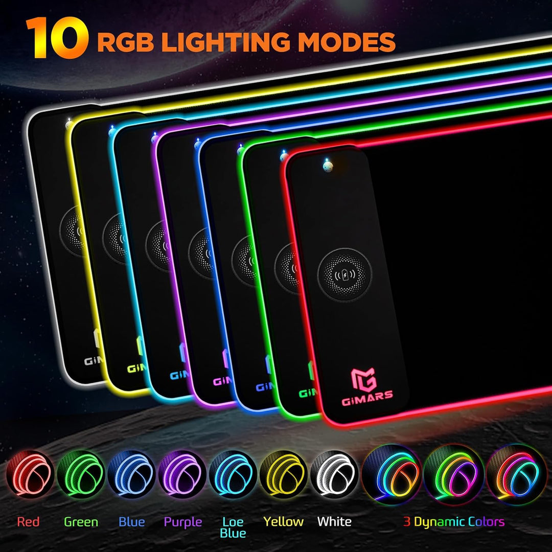 Gimars Upgrade Gaming Mauspad RGB, 15W Kabelloser Schnellladung, 800x300x5mm, Mousepad XXL mit 10 Fa