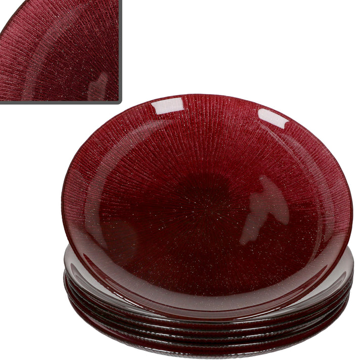 MamboCat 6er Set Suez Kuchenteller I Ø21,2cm I Dunkelroter Dessertteller aus Glas mit Relief & Glitz
