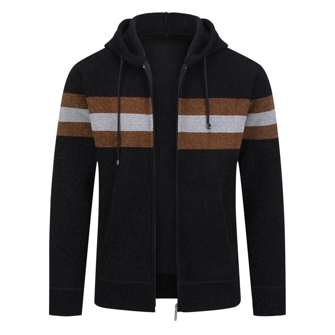 YOUTHUP Herren Strickjacke mit Kapuze Fleece Gefüttert Winter Cardigan Strick Fleecejacke Reissversc