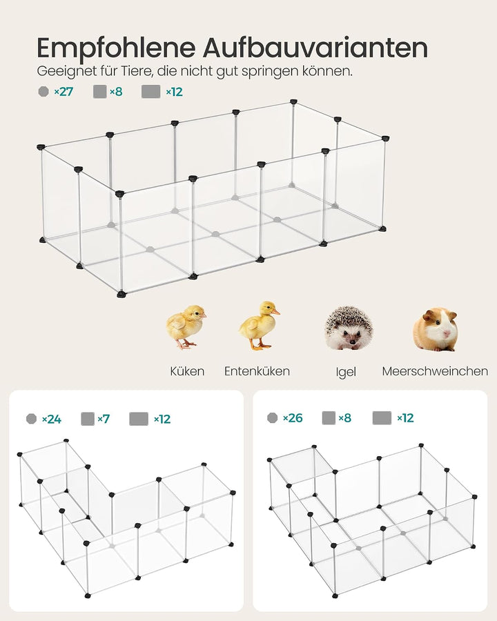 SONGMICS Freigehege mit Bodenplatten, Laufstall, Meerschweinchen Gehege, aus Kunststoff, Gehege für