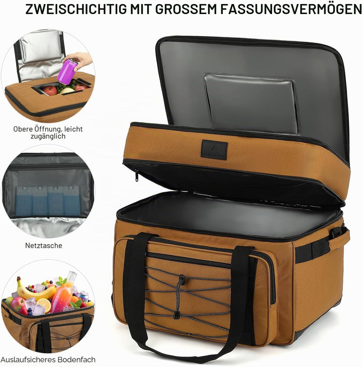 Grosse Kühltasche mit Rollen 50L/ 80 Cans Kühler mit Rädern und Griff Isolierter Kühltrolley Thermot