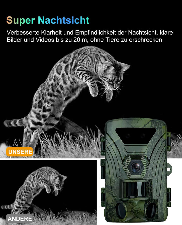 Wildkamera, 8K Wildtierkamera WLAN mit 32G Speicherkarte 60MP Wildcamera mit Handyübertragung APP, B