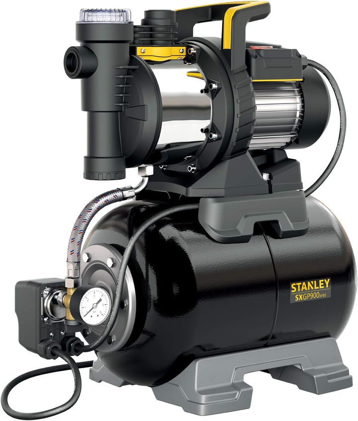 Stanley Selbstansaugende Pumpe SXGP900XFBE mit Behälter für Klarwasser (900 W,max. Förderleistung 3.