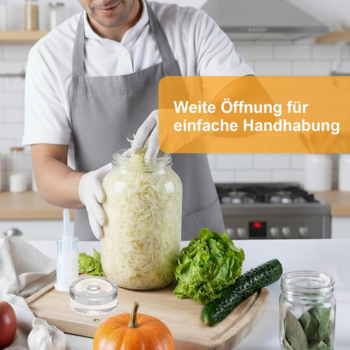 Fermentierglas 2 Stück 2L, 64oz Kimchi Behälter mit Luftschleuse und Gewicht, Kefir Glas mit Deckel,