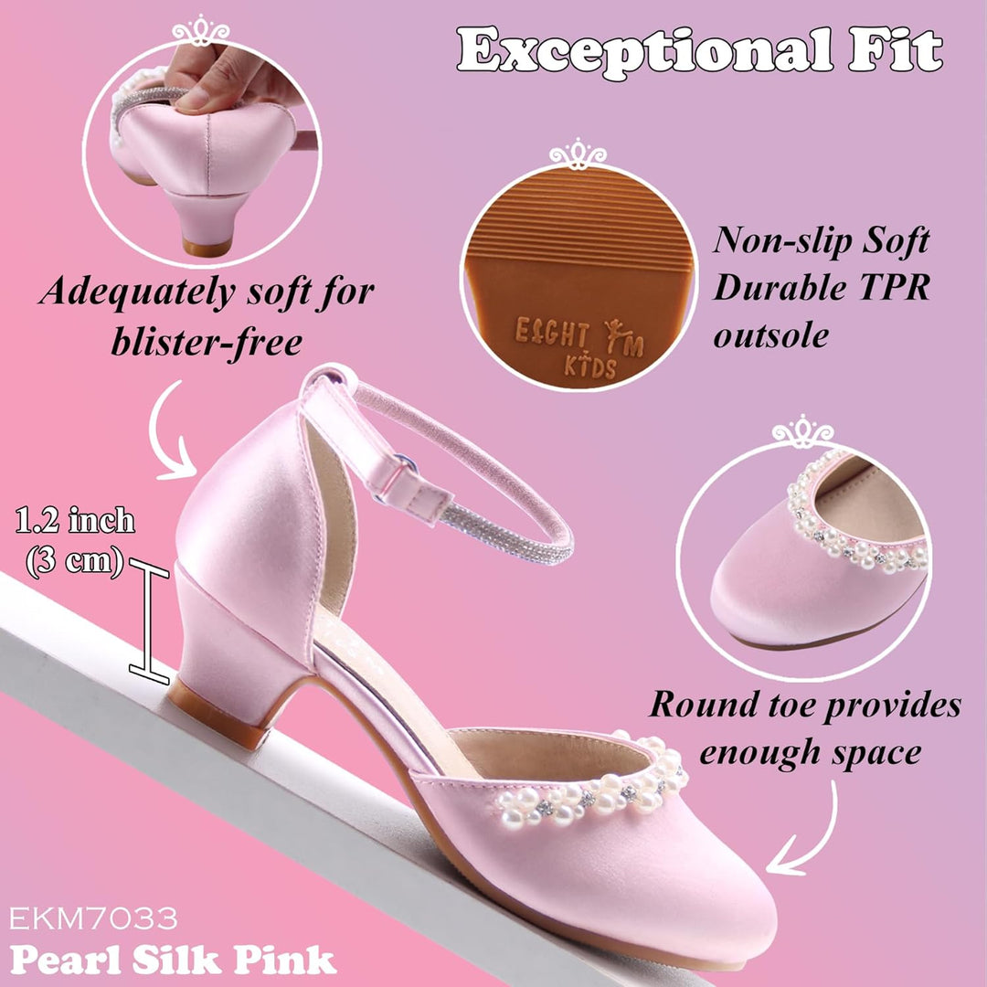 EIGHT KM - Mädchen High Heel Kleid Schuhe - Glattes Seidenperle - Prinzessin Hochzeit Schuhe Party P