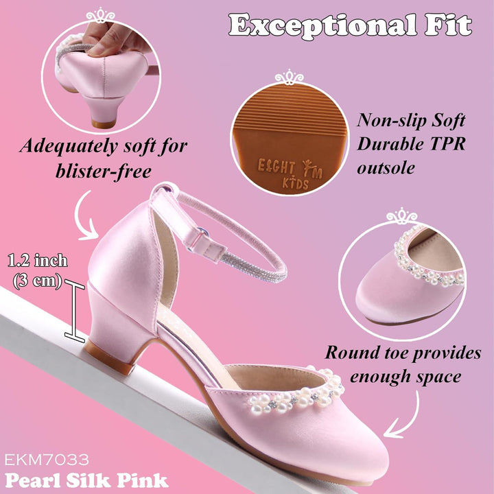 EIGHT KM - Mädchen High Heel Kleid Schuhe - Glattes Seidenperle - Prinzessin Hochzeit Schuhe Party P