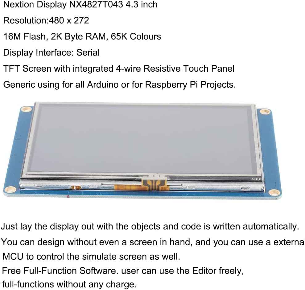 Aihasd English Nextion 4.3'' HMI TFT Touch Panel LCD Display Module Resistive Touch Screen Panel for