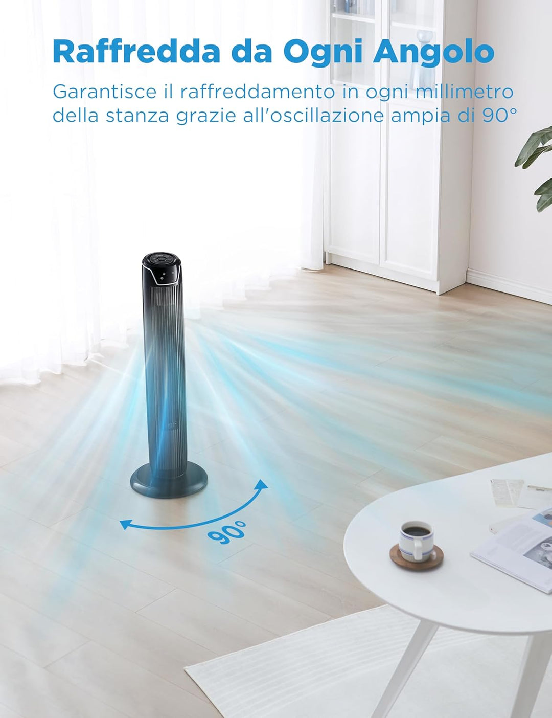 Midea FZ10-17JR Turmventilator mit Fernbedienung Timer 7 Stunden, 3 Modi, 3 Geschwindigkeiten, 45 W,