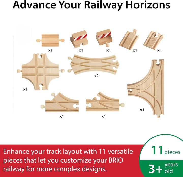 BRIO World 33307 Schienen- und Weichensortiment - 11 Weichen aus Buchenholz für die BRIO Holzeisenba