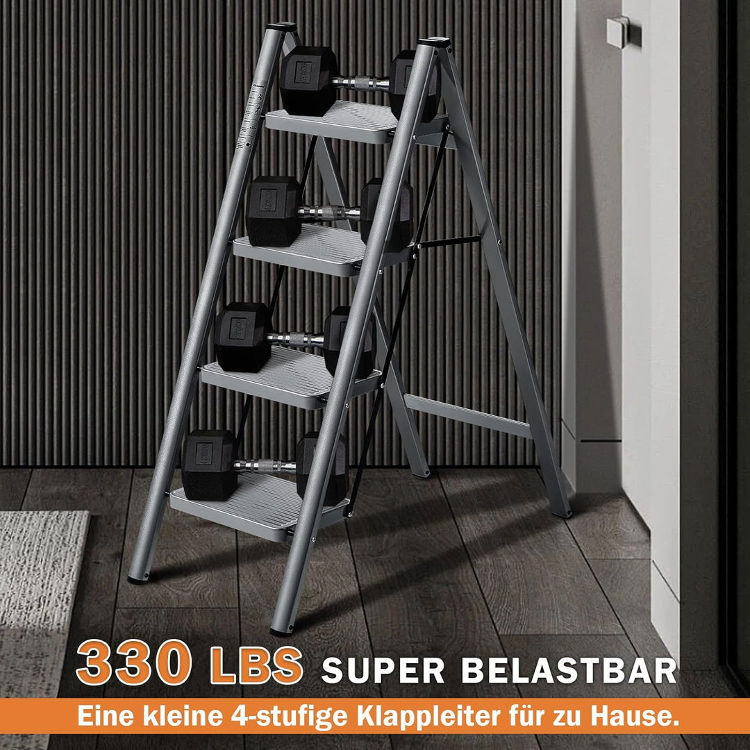 XinSunho Leiter 4 Stufen, Klappbar Trittleiter, Haushaltsleiter, rutschfeste Stehleiter, Tragbare Kl