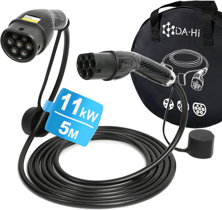 EV Ladekabel Typ 2 für Elektroauto und PHEV 11KW 16A 3-phasig 5m, TüV Zertifiziert, chic-schwarz 11K