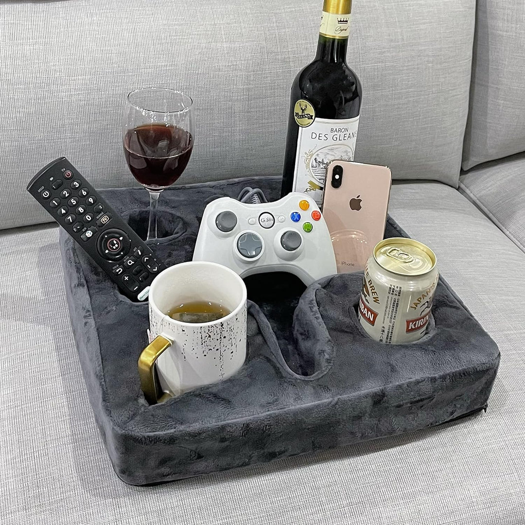 Couch- und Bett-Becherhalter, Kissen, Sofa-Erfrischungstablett für Getränke/Fernbedienung/Snack-Halt