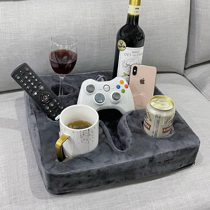 Couch- und Bett-Becherhalter, Kissen, Sofa-Erfrischungstablett für Getränke/Fernbedienung/Snack-Halt