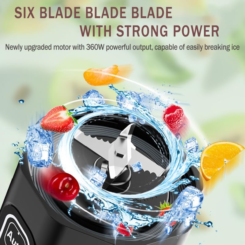 Tragbarer Mixer für Shakes und Smoothies, USB wiederaufladbar, 680 ml, persönlicher Mixer mit 6 Klin