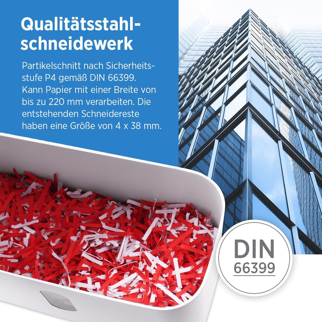 GENIE 440 X Aktenvernichter | Partikelschnitt 4x38 mm | Sicherheitsstufe P-4 | Leise 72 dB | Kompakt