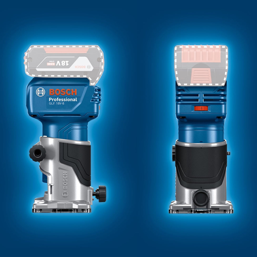Bosch Professional 18V System Akku-Kantenfräse GLF 18V-8 (inkl. Parallelanschl., Saugadapter Oberflä