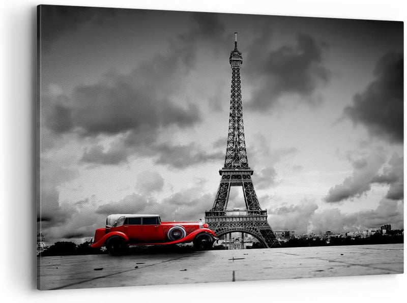 Bilder auf Leinwand 100x70cm Leinwandbild Auto Eiffle Paris Stadt Gross Wanddeko Bild Schlafzimmer K