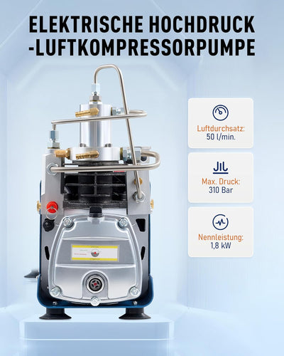 CREWORKS PCP Kompressor 300bar Hochdruckluftpumpe 1800W Kompressor Hochdruck 4500PSI Kompressorpumpe