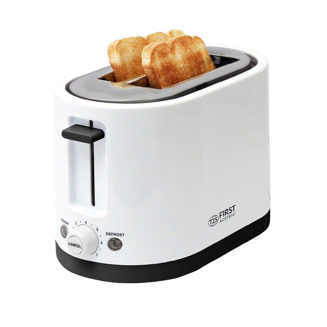 TZS First Austria Doppel Kurzschlitz Toaster, 2 Scheiben, weiss, 750W, 7 Stufen, Warmhalte- und Auft