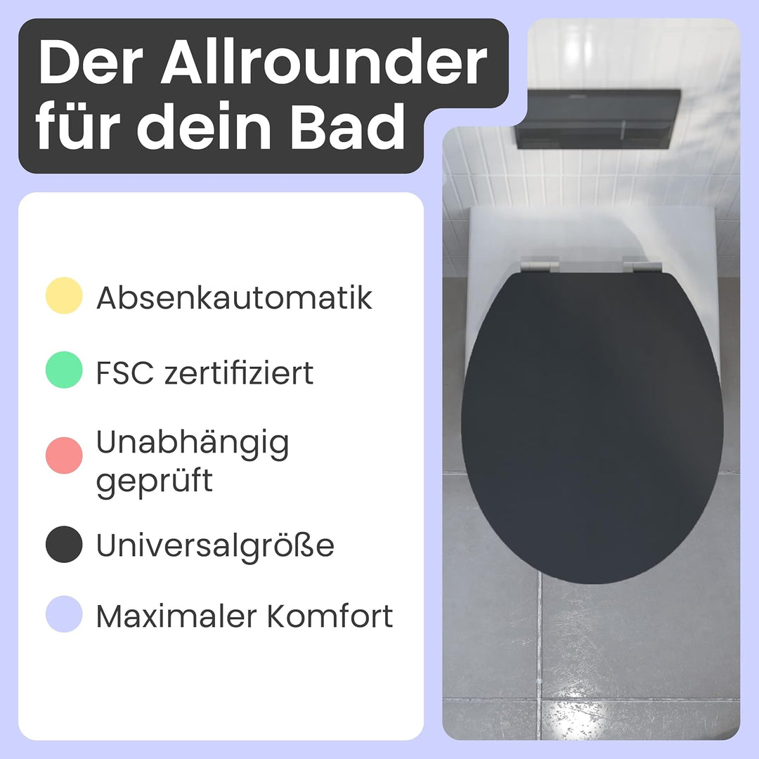 instmaier WC Sitz schwarz matt | Toilettensitz mit Absenkautomatik | Klodeckel aus MDF-Holz | geprüf