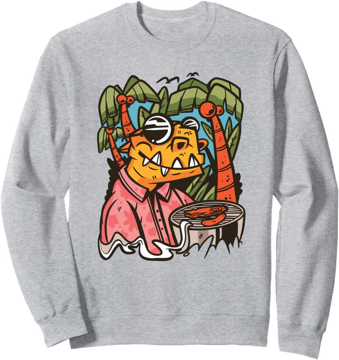 Trex Dinosaurier Barbecue Cartoon Tier Grill Essen Palmen Sweatshirt