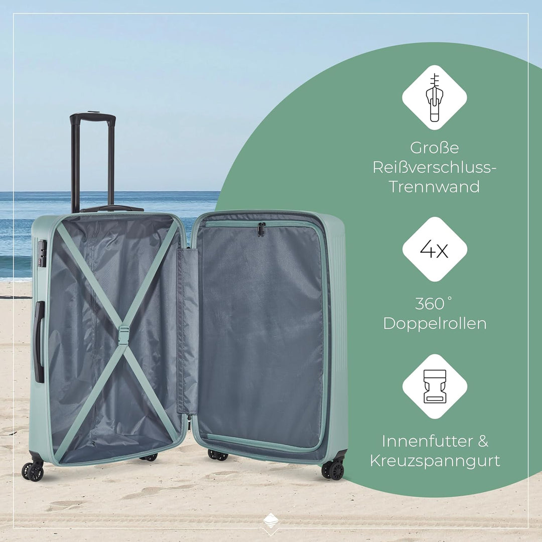 travelite 4-Rad Hartschalenkoffer gross 96 Liter, Gepäck Serie BALI: ABS Hartschalen Trolley mit TSA