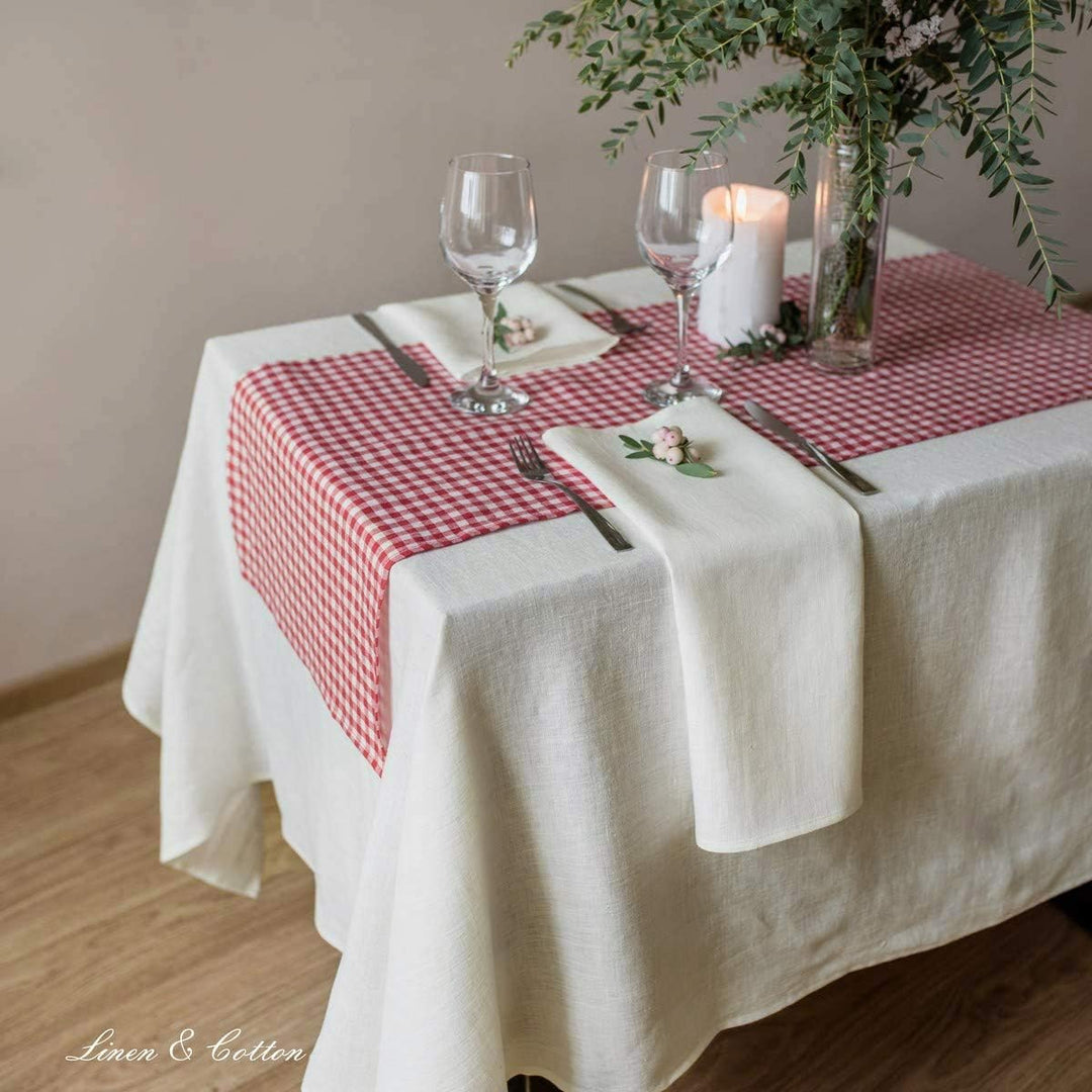 Linen & Cotton Tischdecke Stoff Tischtuch Tischwäsche Hygge 100% Leinen, Ecru Weiss (140 x 250 cm) F