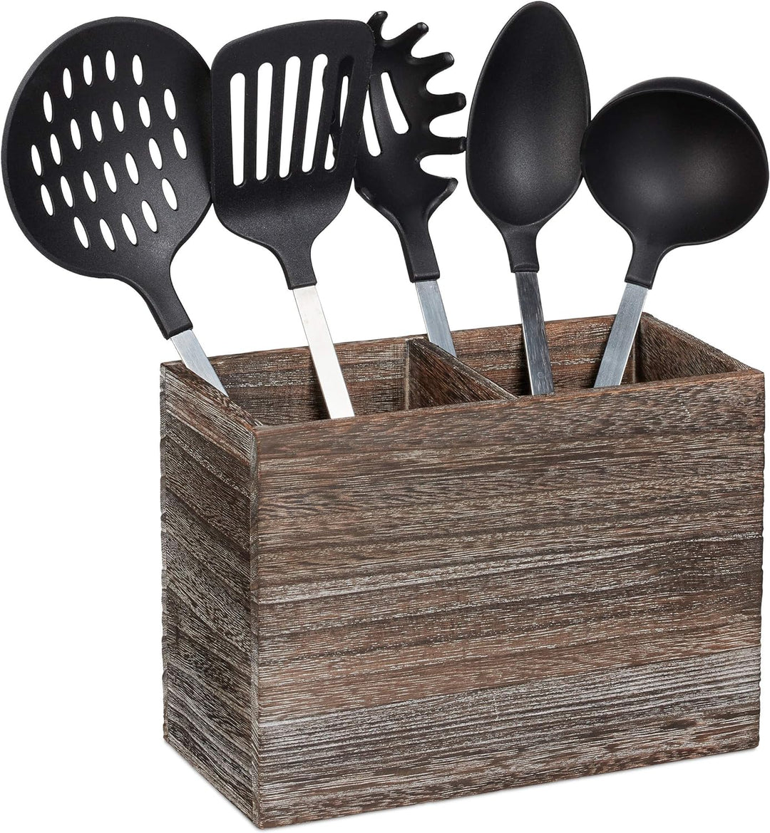 Relaxdays Utensilienhalter Küche, 2 Fächer für Küchenhelfer & Besteck, HBT 17x24x12cm, Besteckkorb a