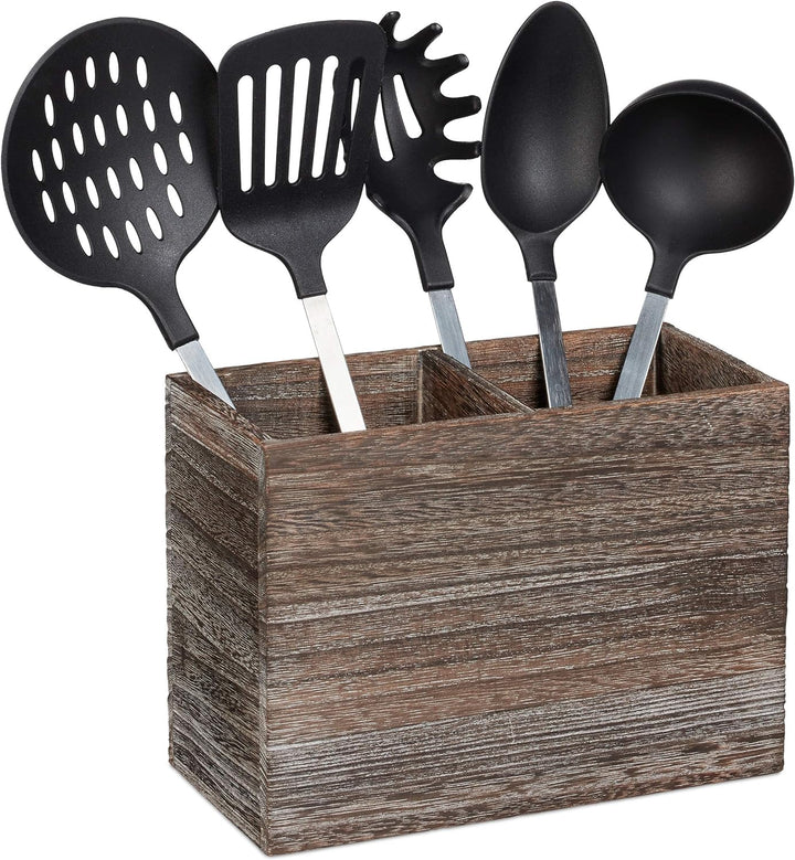 Relaxdays Utensilienhalter Küche, 2 Fächer für Küchenhelfer & Besteck, HBT 17x24x12cm, Besteckkorb a